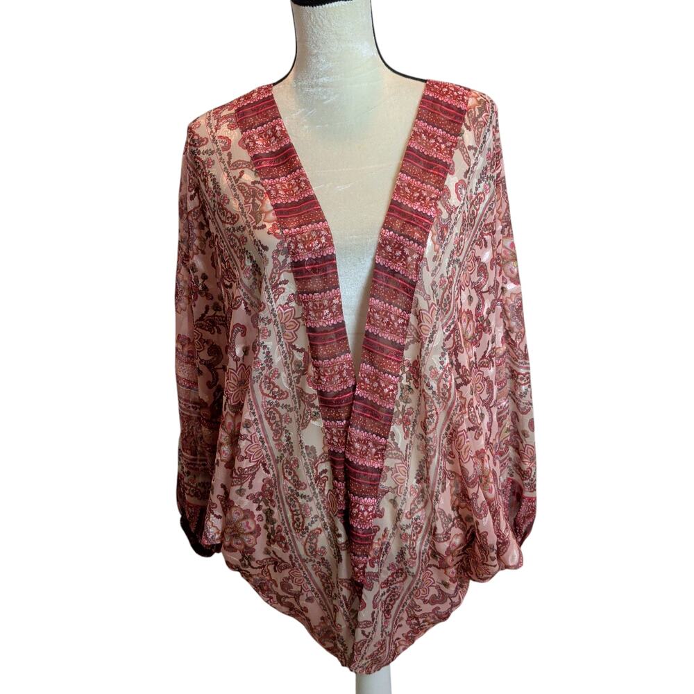 Umgee Sz S/M Pink Boho Paisley Cover Up Shawl Sheer Lightweight Open Front